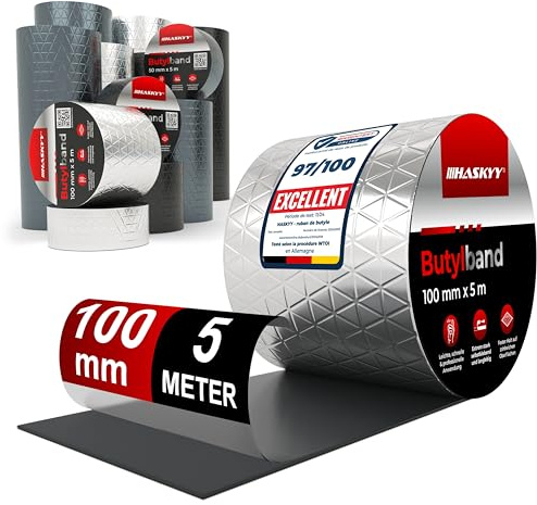 HASKYY Aluminium Butylband Dachreparatur 100 mm x 5 lfm Bitumen Aluband Reparaturband Dichtband
