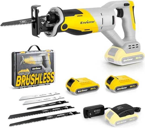 Enventor 20V Brushless Sega a Gattuccio, Sega Universale Multifunzione, Velocità 0-3000 SPM, 2x2.0Ah Batterie, Taglio Massimo 115mm, 5 Lame, Per il Taglio di Legno e Metallo