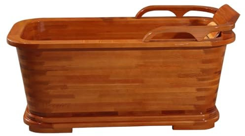 MegLob Holz Freistehende Badewanne, Moderne, Massive Holzbadewanne, Eiche Frei Sitzende Badewannen Für Erwachsene, Rechteck Aus Holzbadewannen Mit Armlehnen Und Popup-Abfluss,120cm/47.24