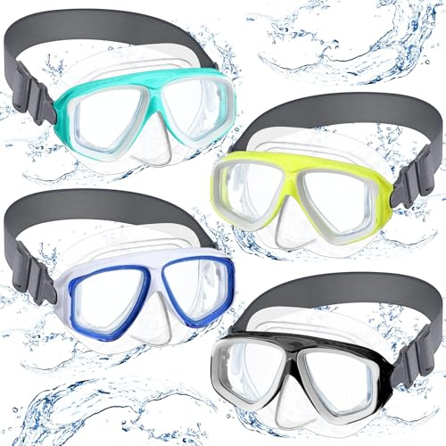 Flutesan 4 Pcs Kids Youth Swim Goggles with Nose Cover Elastic Strap Diving Swim Mask Swimming Waterproof Snorkel Goggle(Blue, Green, Black, Yellow)