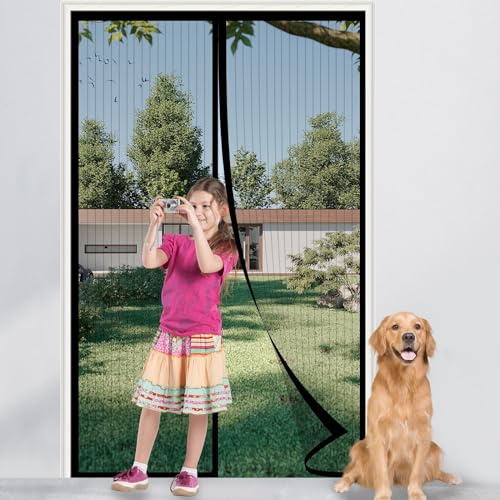 Magnetic Screen Door, Fly Insect Screen Door Screen Mesh Curtain with Powerful Magnets and Full Frame Hook&Loop, Easy to Install, Insect Protection Door No Gap (Black, 80 x 200cm)