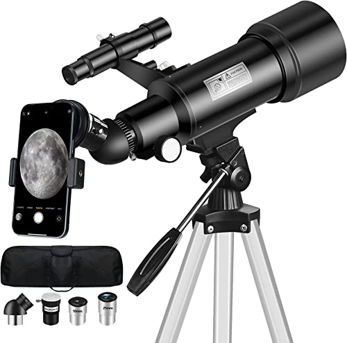 Mijiao Teleskop Astronomie, Profi Teleskope 70/400mm für Anfänger mit 5x24 Sucherfernrohr und Stativ Telescope Astronomy Kinder Erwachsene Sternenteleskop für Mond, Planeten, Sterngucken (Schwarz)