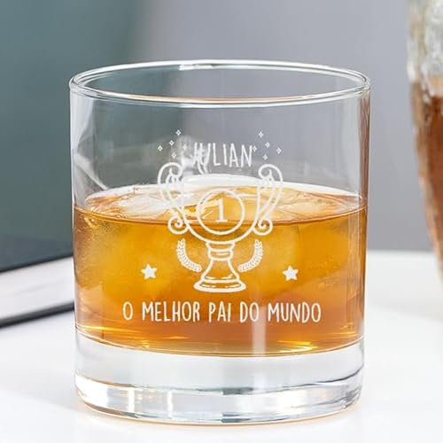 Wanapix | Vaso de Whisky Personalizado con Nombre | Vaso Cristal Grabado | Regalo Dia del Padre | 38 cl | Apto para Lavavajillas | O melhor pai do mundo