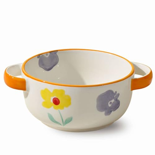 TYMYYS Suppentassen Mit Henkel,suppenschüssel Mit Griffen, Bouillonbecher, Cremesuppenschalen Porzellan, Keramikschale-Orange-15x15x7cm, 700ml, FK2BCC222C9222B