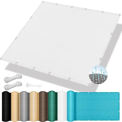 Tenda da Sole Parasole Tenda a Vela 140 x 180 cm, Antistrappo, Traspirante, 98% Anti UV, Telo Ombreggiant Rete Ombreggiante, Tenda da Sole per Esterni, per Balcone, Terrazza, Bianco