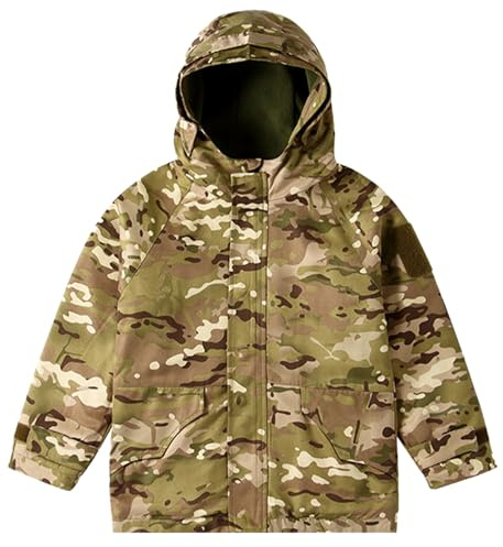 QIYUANT Enfant en Plein Air Vêtements Tactiques Ensembles Veste et Pantalon Doublé Polaire Airsoft Militaire Camouflage Hiver Combat Randonnée Chasse Camping pour Garçons Fille (CP/Veste, 130)