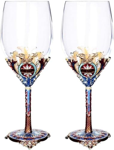 Set Di 2 Eleganti Calice Di Vetro Bianco Calice Di Cristallo Bicchiere Di Vino Rosso Bicchiere Di Vino Bianco Champagne-con Confezione Regalo Anniversario Regalo Di Nozze (Rosso + Blu)