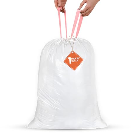 Weiße Beutel mit Kordelzug, 50 l, mittelschwere Müllsäcke, Müllbeutel – 1 Rolle (20 Beutel) – Kordelzugverschluss – 80 Gauge, 20 Mikron, Tragfähigkeit 10 kg