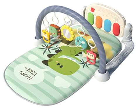 iSpchen Spieldecke Piano-Gym Spieldecke Spielmatte mit Spielbogen Krabbeldecke mit Musik abnehmbarem Babyspielzeug, Bauchzeit Activity Decke für Baby & Kleinkinder 0-24 Monate,grau#02