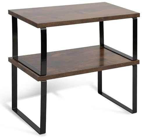 HEFTMAN Organizador de armario de cocina, juego de 2 estantes de madera y metal para armarios que ahorran espacio, organizador apilable para encimera, despensa, estante para especias con capacidad