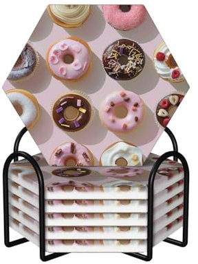 Sottobicchieri stampati con cupcake, ciambelle, muffin, zucchero, 6 pezzi, per bere, esagonali, assorbenti, in ceramica, con supporto per la decorazione della casa, protezione da tavolo
