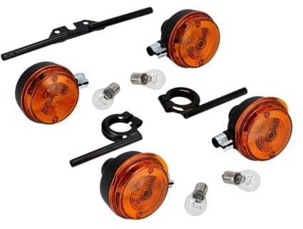 Set: 4 Blinker rund komplett, + 6V Lampen und Blinkerträger schwarz - für S
