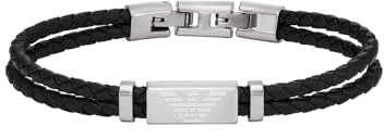 Emporio Armani Herren-Edelstahlarmband mit Karabiner-, Schieber- oder Magnetverschluss, Glänzendes Schwarz
