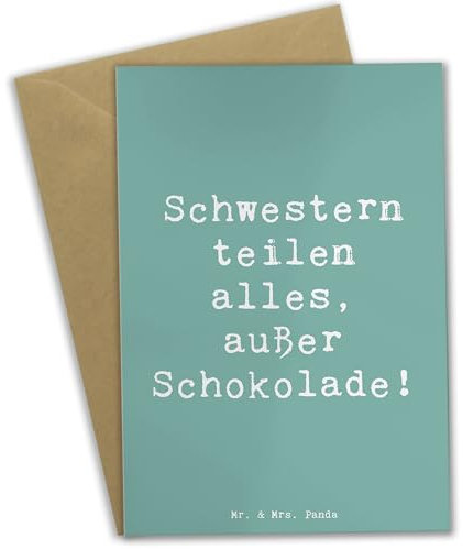 Mr. & Mrs. Panda Glückwunschkarte Spruch Schwestern Liebe - Geschenk, Schokolade, Geschwisterliebe, Humor, Schwester, einladungskarten, hochzeitskarten, Familienleben, osterkarten, Familienmitglieder