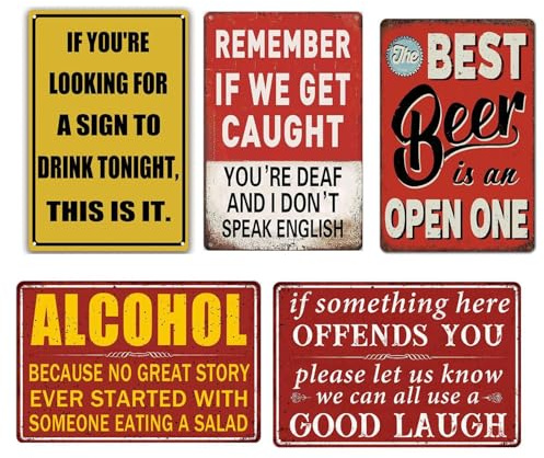 5 Pcs Funny Bar Signs, Metal Alcohol Signs Plaques For Home Bar Accessories, Kitchen Accessories Good Bars Signs, Funny Alcohol Sign Man Cave For Home Kitchen Club Decoration 20 X 30 cm