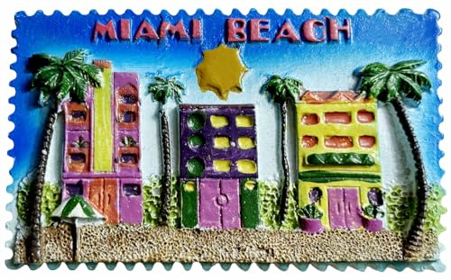 Magnete da frigorifero Miami Beach Florida USA, souvenir da viaggio, decorativo, dipinto a mano, collezione artigianale
