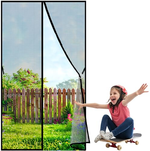 Insektenschutz Balkontür, 140x220cm Fliegengitter Tür Magnet Ohne Bohren, Fliegenschutz Tür Automatisch Verschließen für Balkontür Terrassentür Wohnzimmer JPP1k Schwarz