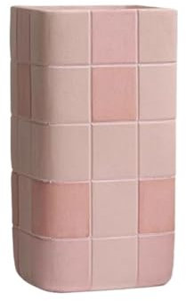 Jardinera Maceta rectangular rosa con patrón a cuadros, maceta de arcilla de magnesio con orificio de drenaje, for habitación, balcón, jardín, oficina, contenedor de plantas Interior-exterior(Grande)