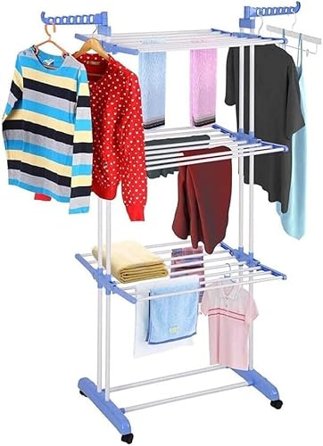 Generico Stendi biancheria verticale stendino a torre 3 livelli con ruote pieghevole stendino vari colori casuali
