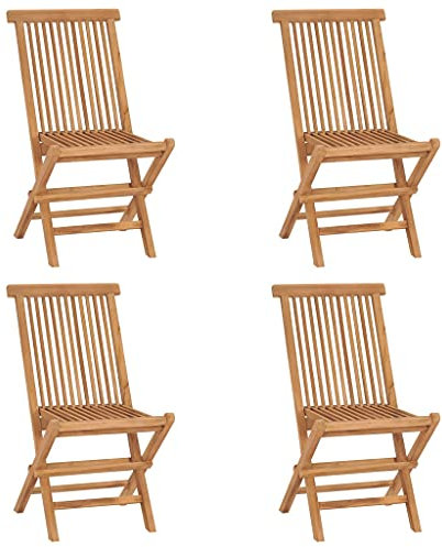 Myheimly 4X Teak Massiv Gartenstuhl ohne Armlehnen Klappbar Holzstuhl Klappstuhl Stuhl Stühle Gartenmöbel Terrassenstuhl Balkonstuhl Essstuhl,4 PZ