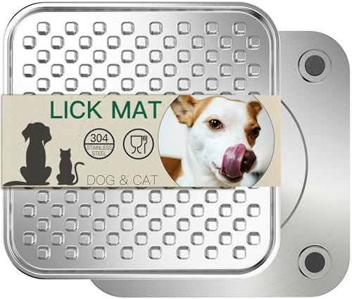 1Pack Stainless Steel Large Lick Mat for Dogs & Cats, Chew-Proof Slow Feeder, Anxiety Reducer, Whisker-Friendly for Cats, Non-Slip Heavy Duty Base, Raw Feeding Pad, Dishwasher Safe