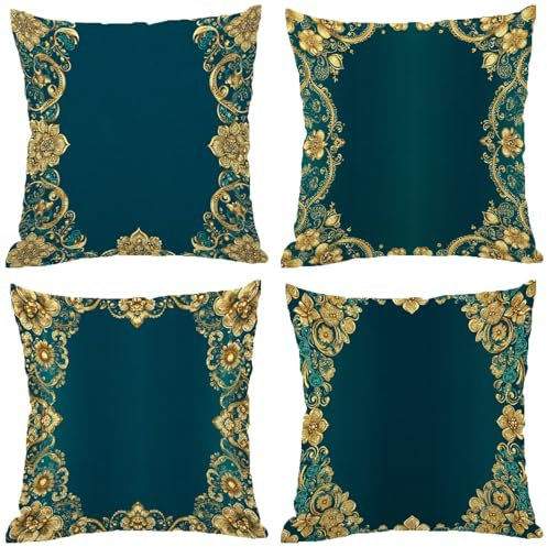 Fodere Cuscini da Esterno Impermeabili, Semplicità Federe Cuscini Divano 70x70 Quadrate Set di 4, Doppia Faccia Stampa Lino Cushion Covers Retro Cerniera Invisibile per Room Decor, Regalo Donna Z-373