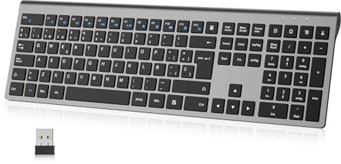 cimetech Teclado Inalámbrico Recargable, QWERTY Español Layout, 2.4G EasyTyping Teclado de diseño ergonómico, Ultrafino para Ordenador/PC/portátil/Windows 10/8/7(Gris)