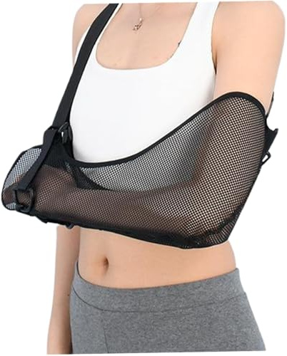 Netz-Armschlinge zum Duschen, 15 Zoll, atmungsaktive Armschlinge bei Schulterverletzungen mit verstellbarem, gepolstertem Gurt, schwarze Schulterschiene für Männer und Frauen, Schulterschlinge, A