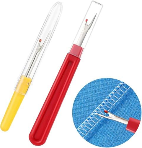 2 Stück Nahttrenner,2 Größen Nahtauftrenner,Metal Auftrenner für Nähte,Seam Ripper mit Transparenter Schutzhülle,Nahttrenner Profi mit Kunststoff Griffe,für Hand Nähen Sticken Kreuzstich DIY