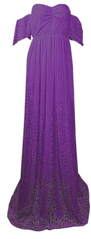 Generisch Robe de maternité en dentelle pour femme à manches courtes robe longue photographie robe à manches volantes extension veste grossesse, lilas, M
