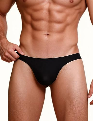 ohyeahlady issilke underkläder män sexig string tanga män sissy underkläder stora storlekar stringtrosor t-back G-string andas underkläder 3D bulge pouch briefs, svart, M