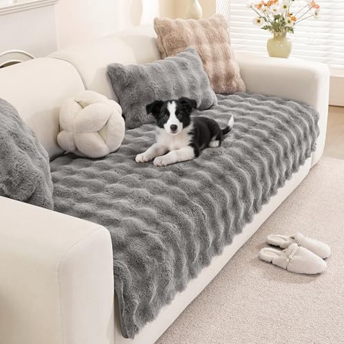 Royhom Plüsch Sofa Überzug L Form 1/2/3/4 Sitzer Couch Überzug Ecksofa, Sofaschoner rutschfest, Superweiche SofaÜberwurf aus Kunstpelz für Sofa, Teppich, Fensterbank Kissen(Grau 70x150cm)