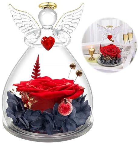 ALKNOT - Ewige Rose Engel Geschenke für Mama,im Glas Engel Figur Geschenke für Frauen,mit Rose Geburtstagsgeschenk für Frauen,Schutzengel Weihnachten Muttertagsgeschenk (Rot)