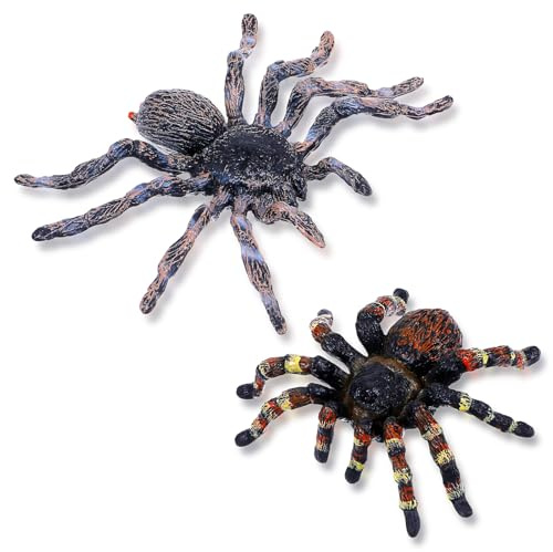 WJIAAA Realistische Spinnenfiguren, 2 Stück Spinnen Halloween Dekorationen Lebensechte Vogelspinne Vogelspinne Riesenspinnen Action Modell Insektenspielzeug Streich für Grusel Thema