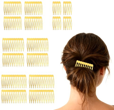 Gotetiso 16 Stück Metall Seitenkämme mit 5, 10, 12, 14 Zähnen Haarkämme Steckkamm Damen Französische Haarseitenkämme Schleier Haarkämme DIY Braut Hochzeit Kamm Feines Haarzubehör Haarschmuck Gold