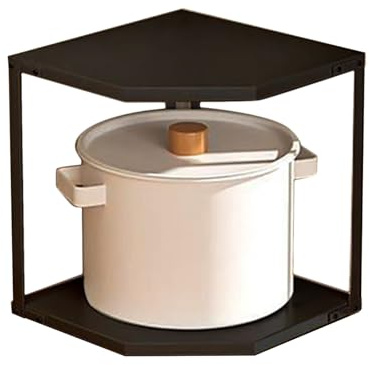 Scaffale angolare salvaspazio per mobili da cucina, a 2 strati, a forma di ventaglio, in acciaio al carbonio, per pentole e padelle, 27 x 27 x 27,6 cm, soluzione stabile per riporre gli armadietti