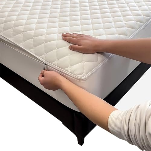 Fodera Materasso Matrimoniale Con Cerniera Copri Proteggi Materasso Imbottito 80x190/200 Personalizzabile Coprimaterasso Trapuntato Lavabile Lenzuolo(Bianco,160x190+18cm)