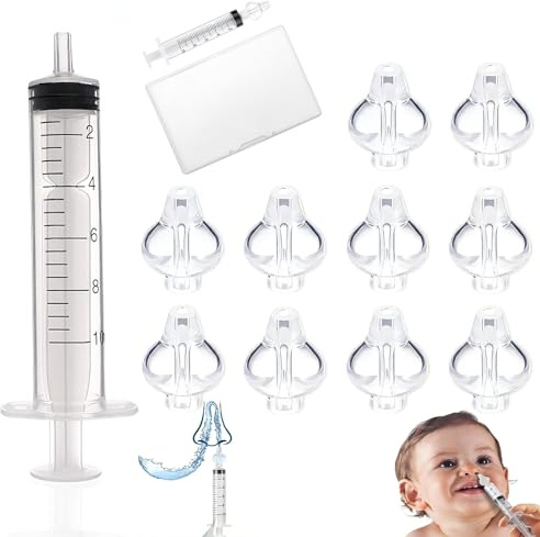 JYXNU 1 pcs Lavaggio Nasale Bambini, Irrigatore Nasale, Irrigatore Nasale Siringa con Punta, 10 Aspirazione Nasale in Silicone Riutilizzabile, Portatile Siringa per Lavaggi Nasali,Risciacquo per Naso