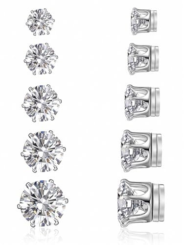 JHAZUN 5 Paires Boucle D'oreille Homme Aimant Aimantée en Acier Inoxydable Magnétiques Fausse Femme Zircon Fausse Boucle D'oreille Homme