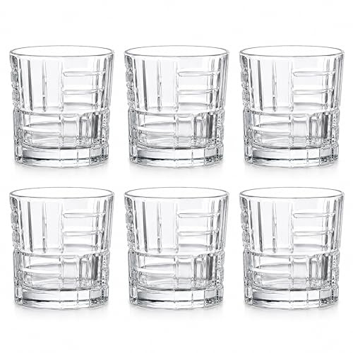 MundoTarros Vasos de Cristal 275ml Pack de 6, Vasos de Agua Transparentes, Vasos Bajos con Diseño Geométrico para Zumo, Refrescos, Bebidas Frías, Whisky, Licor, Cocina y Comedor