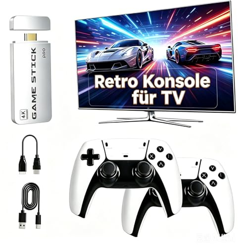 Retro Konsole, Plug & Play Retro Spielekonsole mit 2 Controllern, Klassische Videospiele für TV, Gaming Konsole für Zuhause (Silberweiß)