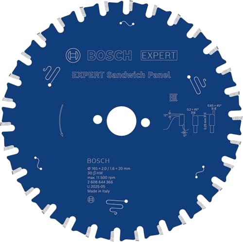 Bosch Accessories Professional 1x Kreissägeblatt Expert for Sandwich Panel (Sandwich-Paneele, Sägeblatt Ø 165 x 20 x 2 mm, Zähne 30, Zubehör Kreissäge)