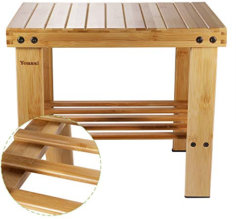 Yoassi Vintage Bambushocker Fusshocker Schemel - L x B x H 39 x 25 x 34cm Robuster Rutschfester Sitzhocker, Beistelltisch, Blumenhocker, Kinderstuhl, Tritthocker L