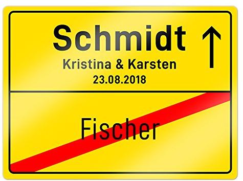 Casa Vivente Ortsschild mit Aufdruck zur Hochzeit – Personalisiert mit Namen und Datum – Aluminium-Schild – Wand-Dekoration – Hochzeitsgeschenk für Paare – Maße: 20 x 26,5 cm