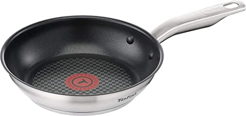 Tefal Virtuoso E49104 - Padella in acciaio inox a induzione, con rivestimento antiaderente Titanium Pro, segnale termico a temperatura ideale per tutti i piani cottura, cottura più veloce, E49104