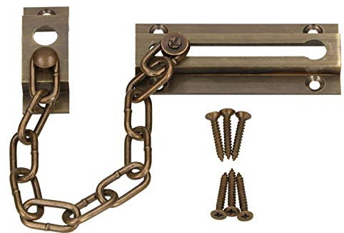 KOTARBAU® Cerradura de cadena de puerta, Cadena de bloqueo, Cadena para puerta antirrobo, Cerrojo de seguridad, Acero inoxidable, Oro viejo, cuero, Cerradura adicional, Retenedor, Cadena de protección