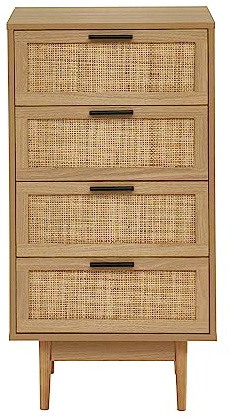 BAÏTA Kommode Amana Rattangeflecht 4 Schubladen, Buchenholz