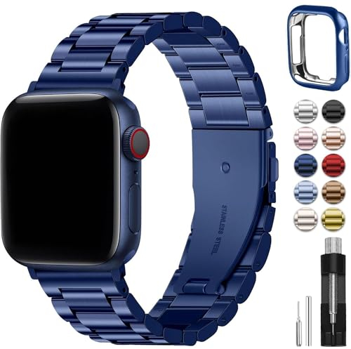 Fullmosa Cinturino per Apple Watch 44mm 45mm 42mm, Cinturino in Acciaio Inossidabile Compatibile con Apple Watch SE SE2 Serie 9 8 7 6 5 4 3 2 1, Cinturini di Ricambio per Uomo e Donna, Blu