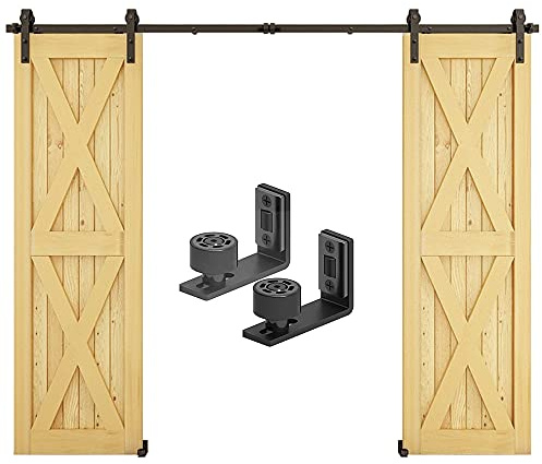 CCJH 4FT/122cm Schiebetürbeschlag Set Laufschienen für Schiebetür Hängeschiene Schiebetürsystem für Doppeltür Mit Einstellbar Bodenführung