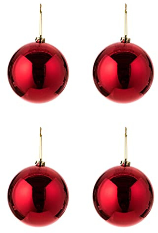 Christbaumkugel Weihnachtskugel Kugel bruchfest im 4er Set 15 cm aus Kunststoff in Rot oder Gold für Innen + Außen (Rot)